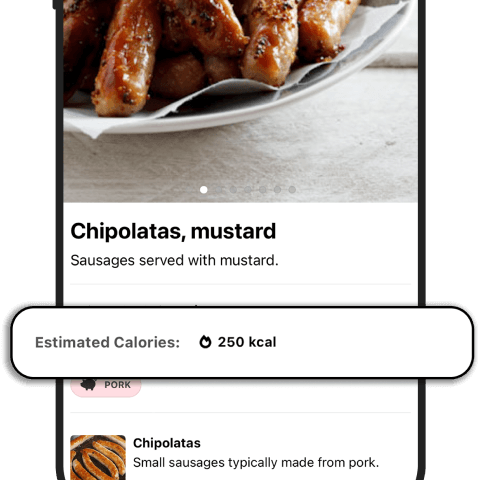 Estimated calories for a dish
