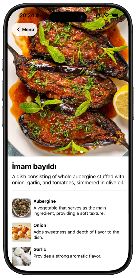 Menu Explain explaining imam bayıldı